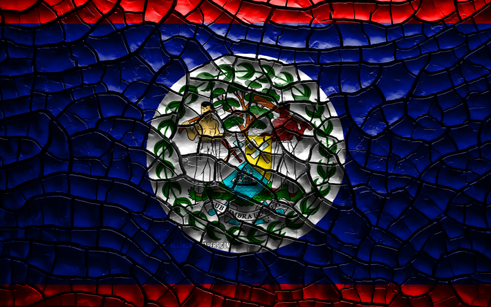 Flag of Belize, 4k, cracked soil, North America, Belizean flag, 3D art, Belize, North American countries, national symbols, Belize 3D flag