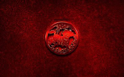 Horse, Chinese zodiac, red metal signs, creative, Chinese calendar, Horse zodiac sign, red stone background, Chinese Zodiac Signs, Horse zodiac