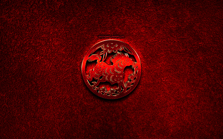 Horse, Chinese zodiac, red metal signs, creative, Chinese calendar, Horse zodiac sign, red stone background, Chinese Zodiac Signs, Horse zodiac