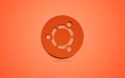 Ubuntu, logo, laranja logo 3D, emblema, fundo laranja, Sistema operacional, criativo, arte 3D