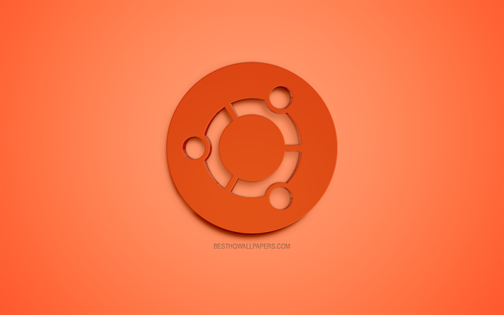Ubuntu, logo, orange 3D logo, emblem, orange background, Operating system, creative 3D art