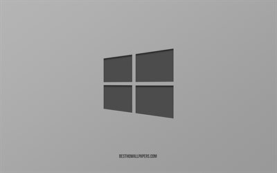 windows 10, logo, grauer hintergrund, minimalismus, kunst, windows