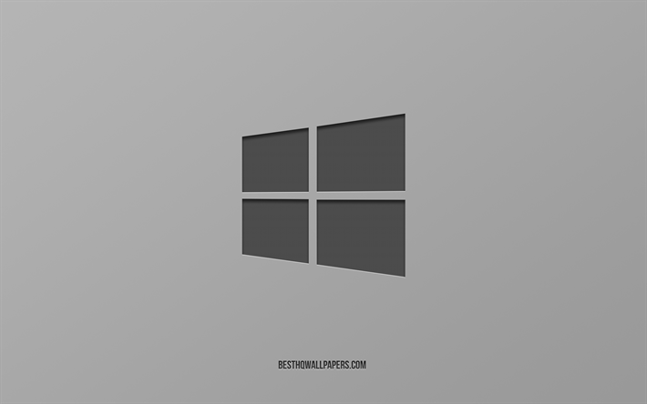 Windows 10, logo, sfondo grigio, minimalismo, arte creativa, Windows