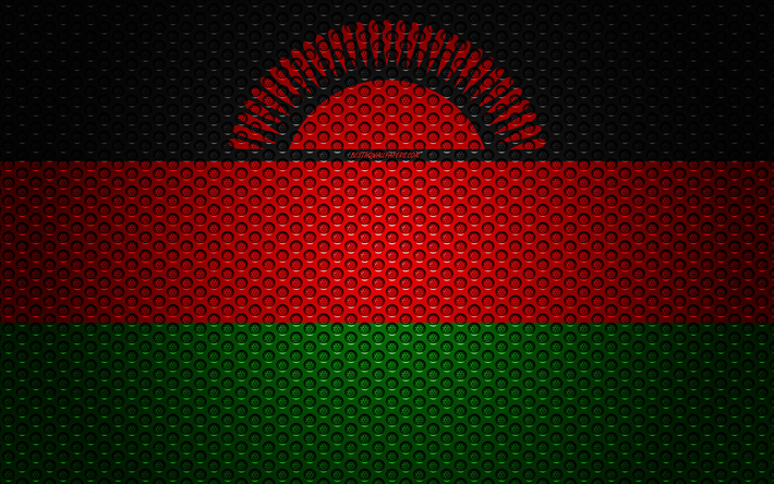 علم ملاوي, 4k, الفنون الإبداعية, شبكة معدنية الملمس, ملاوي العلم, الرمز الوطني, ملاوي, أفريقيا, أعلام البلدان الأفريقية