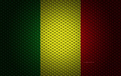 Bandera de Mal&#237;, 4k, arte creativo, malla de metal textura, Mal&#237; bandera, s&#237;mbolo nacional, Mal&#237;, &#193;frica, las banderas de los pa&#237;ses Africanos