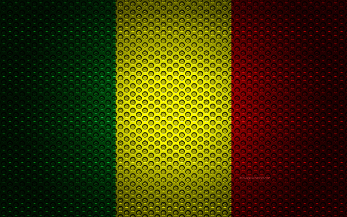 Drapeau du Mali, 4k, art cr&#233;atif, de maille en m&#233;tal de la texture, le Mali drapeau, symbole national, le Mali, l&#39;Afrique, les drapeaux des pays Africains