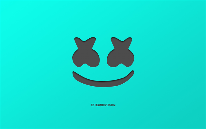 Marshmello, American DJ, logo, turquoise background, emblem, stylish art