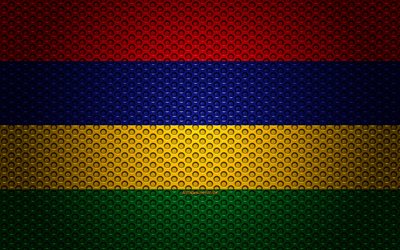 Flag of Mauritius, 4k, creative art, metal mesh texture, Mauritius flag, national symbol, Mauritius, Africa, flags of African countries