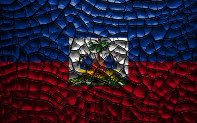 علم هايتي, 4k, تصدع التربة, أمريكا الشمالية, الفن 3D, هايتي, دول أمريكا الشمالية, الرموز الوطنية, هايتي 3D العلم