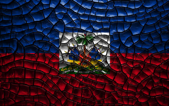 Flaggan i Haiti, 4k, sprucken jord, Nordamerika, Haitis flagga, 3D-konst, Haiti, Nordamerikanska l&#228;nder, nationella symboler, Haiti 3D-flagga