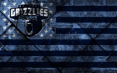 Memphis Grizzlies, 4k, American club de baloncesto, el grunge de arte, textura grunge, bandera Estadounidense, la NBA, Memphis, Tennessee, estados UNIDOS, la Asociaci&#243;n Nacional de Baloncesto, la bandera de estados UNIDOS, baloncesto