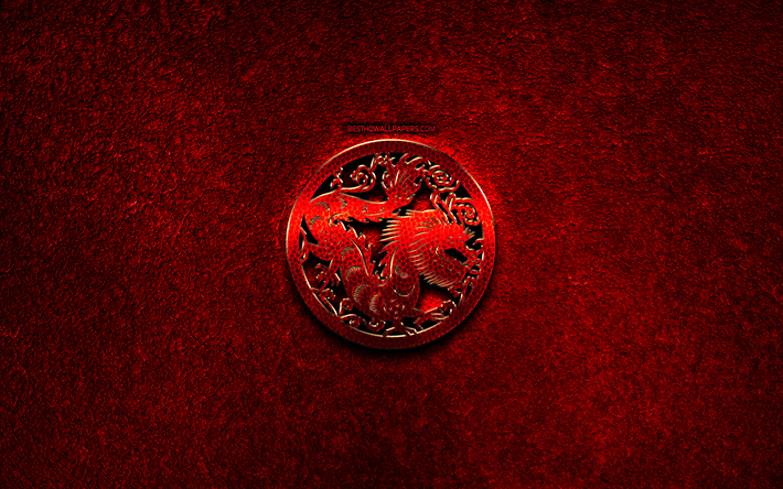 ドラゴン, 十二支, 赤色のメタルサ, 創造, 中国のカレンダー, ドラゴン&quot;干支, 赤石の背景, ご興味のある方は是非標識, ドラゴンの干支