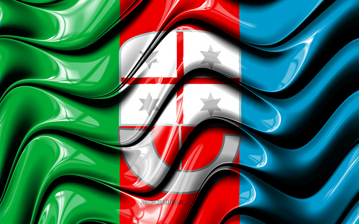 Liguriaフラグ, 4k, 地域のイタリア, 行政区, 旗のLiguria, 3Dアート, Liguria, イタリアの地域, Liguria3Dフラグ, イタリア, 欧州