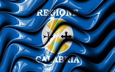 Calabria bayrağı, 4k, İtalya&#39;nın B&#246;lgeleri, y&#246;netim b&#246;lgeleri, Calabria Bayrak, 3D sanat, Calabria, İtalyan b&#246;lgeleri, Calabria 3D bayrak, İtalya, Avrupa