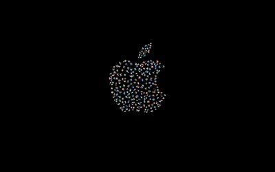 Logo Apple, 4k, minimal, Mela, sfondo nero, logo creativo di Apple