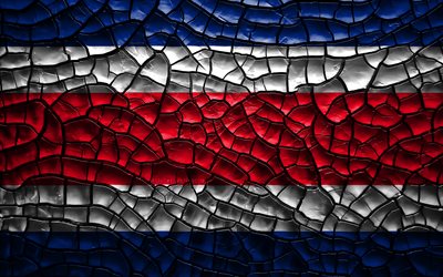 Flag of Costa Rica, 4k, cracked soil, North America, Costa Rican flag, 3D art, Costa Rica, North American countries, national symbols, Costa Rica 3D flag