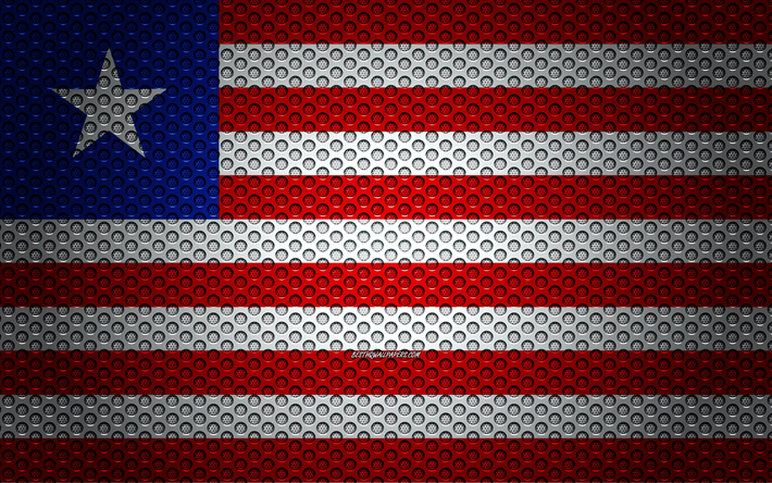 Liberian lipun alla, 4k, creative art, metalli mesh rakenne, kansallinen symboli, Liberiassa, Afrikka, liput Afrikkalainen maissa