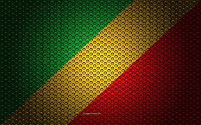 Afrika &#252;lkeleri Kongo, Afrika&#39;nın Kongo Cumhuriyeti bayrağı, 4k, yaratıcı sanat, metal mesh dokusu, ulusal sembol, Cumhuriyet, bayrak