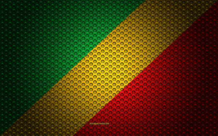 Drapeau de la R&#233;publique du Congo, 4k, art cr&#233;atif, de maille en m&#233;tal de la texture, symbole national de la R&#233;publique du Congo, en Afrique, les drapeaux des pays Africains