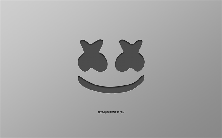 Marshmello, logo, creative art, harmaa tausta, amerikkalainen dj, tunnus, Marshmello logo, Christopher Comstock