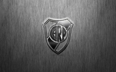 River Plate, Argentine football club, steel logo, emblem, gray metal background, Buenos Aires, Argentina, football, River Plate FC