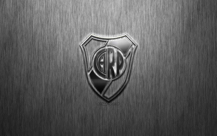River plate, l&#39;Argentin du club de football, l&#39;acier logo, embl&#232;me, gris m&#233;tal, fond, Buenos Aires, Argentine, le football, le River plate FC