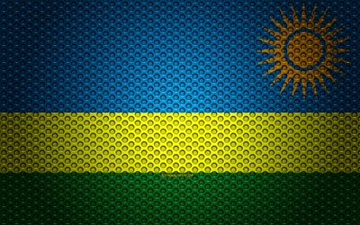Flaggan i Rwanda, 4k, kreativ konst, metalln&#228;t konsistens, Rwanda flagga, nationell symbol, Rwanda, Afrika, flaggor i Afrikanska l&#228;nder