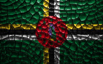 旗のドミニカ共和国, 4k, ひび割れの土, 北米, ドミニカ共和国フラグ, 3Dアート, 日曜日, 北アメリカ諸国, 国立記号, ドミニカ共和国旗3D