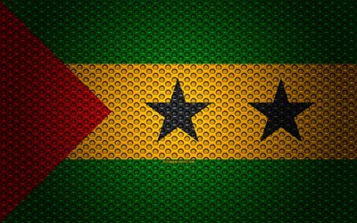 Afrika &#252;lkelerinin Sao Tome ve Principe bayrağı, 4k, yaratıcı sanat, metal mesh dokusu, ulusal sembol, Sao Tome ve Principe, Afrika bayrakları