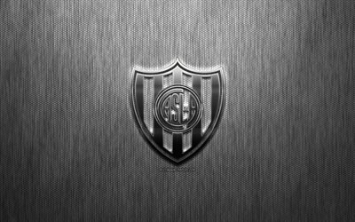 San Lorenzo de Almagro, squadra di calcio Argentino, acciaio, logo, stemma, grigio metallo, sfondo, Buenos Aires, Argentina, il calcio, il San Lorenzo FC