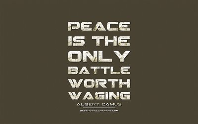 السلام هو المعركة الوحيدة التي تستحق شن, ألبير كامو, الجرونج المعادن النص, ونقلت عن السلام, ألبير كامو يقتبس, الإلهام, النسيج البني الخلفية