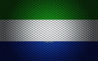Bandeira de Serra Leoa, 4k, arte criativa, a malha de metal textura, Serra Leoa bandeira, s&#237;mbolo nacional, Serra Leoa, &#193;frica, bandeiras de pa&#237;ses Africanos