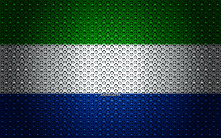 علم سيراليون, 4k, الفنون الإبداعية, شبكة معدنية الملمس, سيراليون العلم, الرمز الوطني, سيراليون, أفريقيا, أعلام البلدان الأفريقية