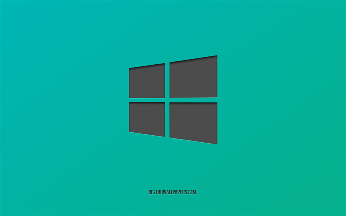 Windows 10, logo, green background, metal emblem, creative stylish art, Windows, operating system