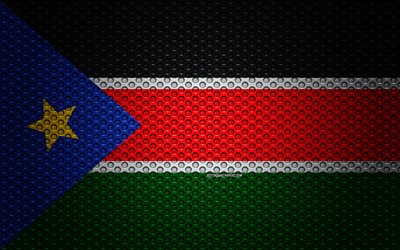 La bandera de Sud&#225;n del Sur, 4k, arte creativo, malla de metal textura, Sud&#225;n del Sur, bandera, s&#237;mbolo nacional, &#193;frica, las banderas de los pa&#237;ses Africanos