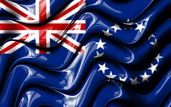 Cook Adaları bayrağı, 4k, Okyanusya, ulusal semboller, Cook Adaları Bayrak, 3D sanat, Cook Adaları, Okyanusya &#252;lkeleri, Cook Adaları Bayrak 3D