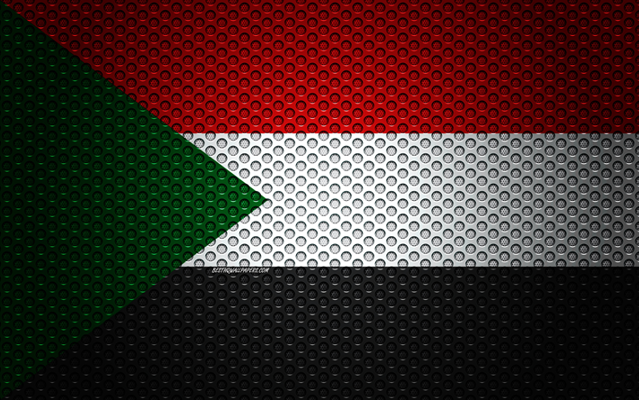 Afrika &#252;lkelerinden Sudan&#39;ın bayrağı, 4k, yaratıcı sanat, metal mesh dokusu, Sudan bayrak, ulusal sembol, Sudan, Afrika, bayraklar