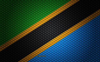 Flaggan i Tanzania, 4k, kreativ konst, metalln&#228;t konsistens, Tanzania flagga, nationell symbol, Tanzania, Afrika, flaggor i Afrikanska l&#228;nder