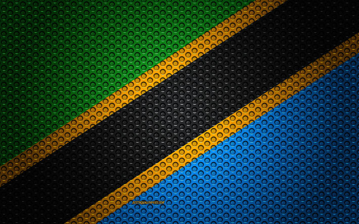 Bandera de Tanzania, 4k, arte creativo, malla de metal textura, Tanzania bandera, s&#237;mbolo nacional, Tanzania, &#193;frica, las banderas de los pa&#237;ses Africanos