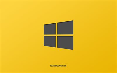 10 Windows, amblemi, sarı arka plan, yaratıcı logo, Windows logosu