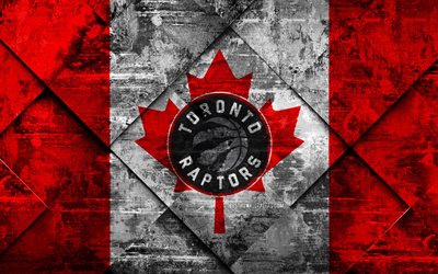 Toronto Raptors, 4k, Canadian basketball club, grunge art, grunge texture, American flag, NBA, Toronto, Ontario, Canada, USA, National Basketball Association, Canadian flag, basketball