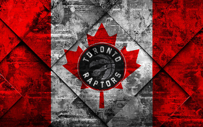 Toronto Raptors, 4k, Kanadan basketball club, grunge art, grunge tekstuuri, Amerikan lippu, NBA, Toronto, Ontario, Kanada, USA, National Basketball Association, Kanadan lippu, koripallo