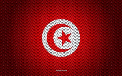 Drapeau de la Tunisie, 4k, art créatif, de maille en métal de la texture, de la Tunisie, drapeau, symbole national, la Tunisie, l'Afrique, les drapeaux des pays Africains
