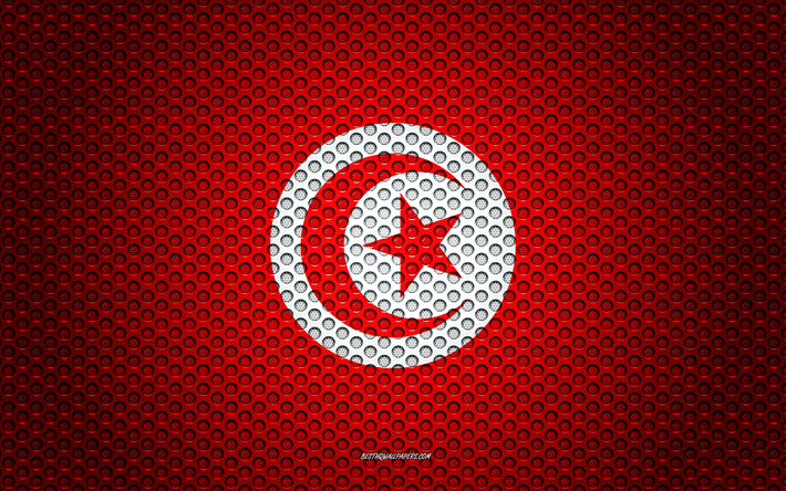 علم تونس, 4k, الفنون الإبداعية, شبكة معدنية الملمس, تونس العلم, الرمز الوطني, تونس, أفريقيا, أعلام البلدان الأفريقية