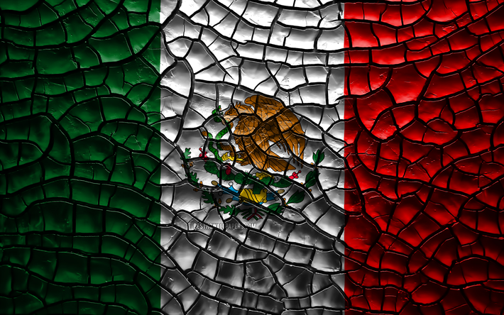 Flaggan i Mexiko, 4k, sprucken jord, Nordamerika, Mexikanska flaggan, 3D-konst, Mexiko, Nordamerikanska l&#228;nder, nationella symboler, Mexiko 3D-flagga