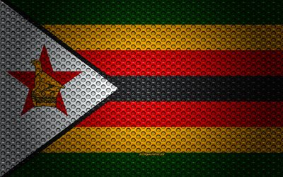 旗のジンバブエ, 4k, 【クリエイティブ-アート, 金属メッシュの質感, ジンバブエの国旗, 国立シンボル, ジンバブエ, アフリカ, 旗のアフリカ諸国