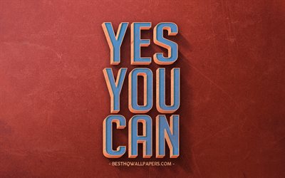 Yes You can, retro style, motivation, inspiration, red retro background