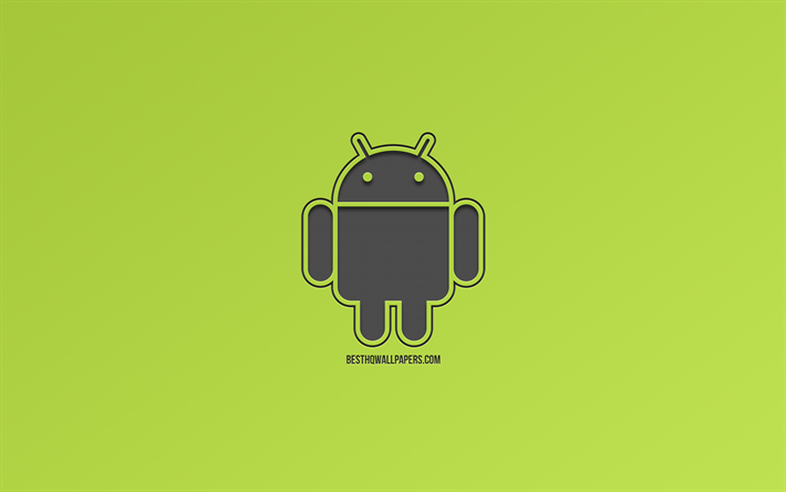 Android, logo, creative art, green background, robot logo, Android logo, operating system