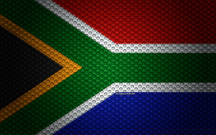 علم جنوب أفريقيا, 4k, الفنون الإبداعية, شبكة معدنية الملمس, جنوب أفريقيا العلم, الرمز الوطني, جنوب أفريقيا, أفريقيا, أعلام البلدان الأفريقية