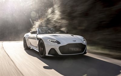 2020, el Aston Martin DBS Superleggera Volante, vista de frente, exterior, blanco convertible, la optimizaci&#243;n, el nuevo blanco de la DBS Superleggera Volante, coches de lujo, Aston Martin